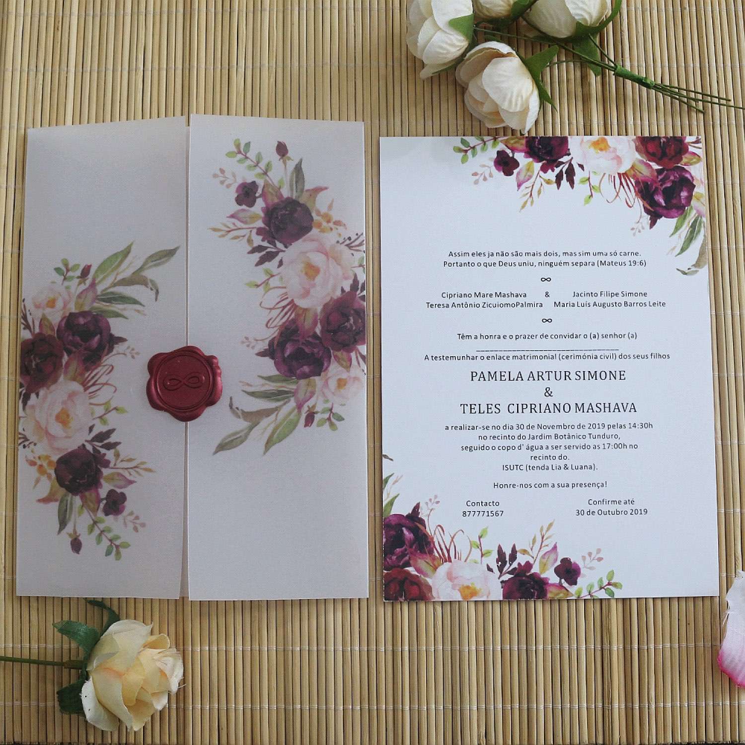 Rose Invitation Vellum Paper Simple Style Wedding Card Personalized Custom